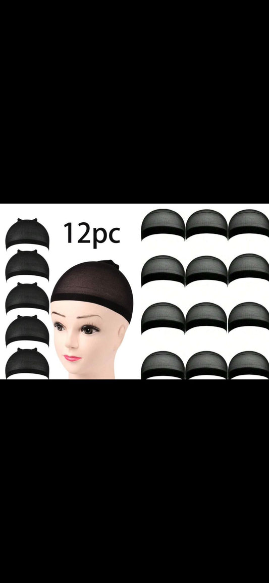 12 PIECE BLACK STOCING WIG CAPS